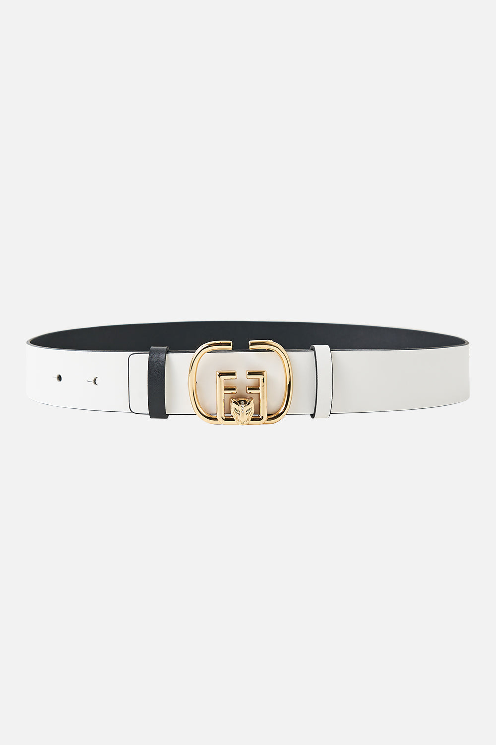The CAMILLA REVERSIBLE MONOGRAM BUCKLE BELT SOLID WHITE in our SOLID WHITE print.