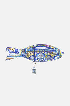 CAMILLA Fish Clutch in Wall To Wall Wonders print