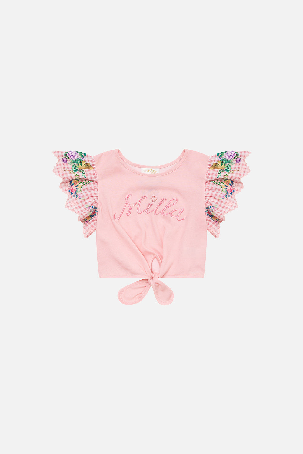 KIDS CROPPED EMBROIDERED TEE WITH TIE 4-10 LISBON LULLABY