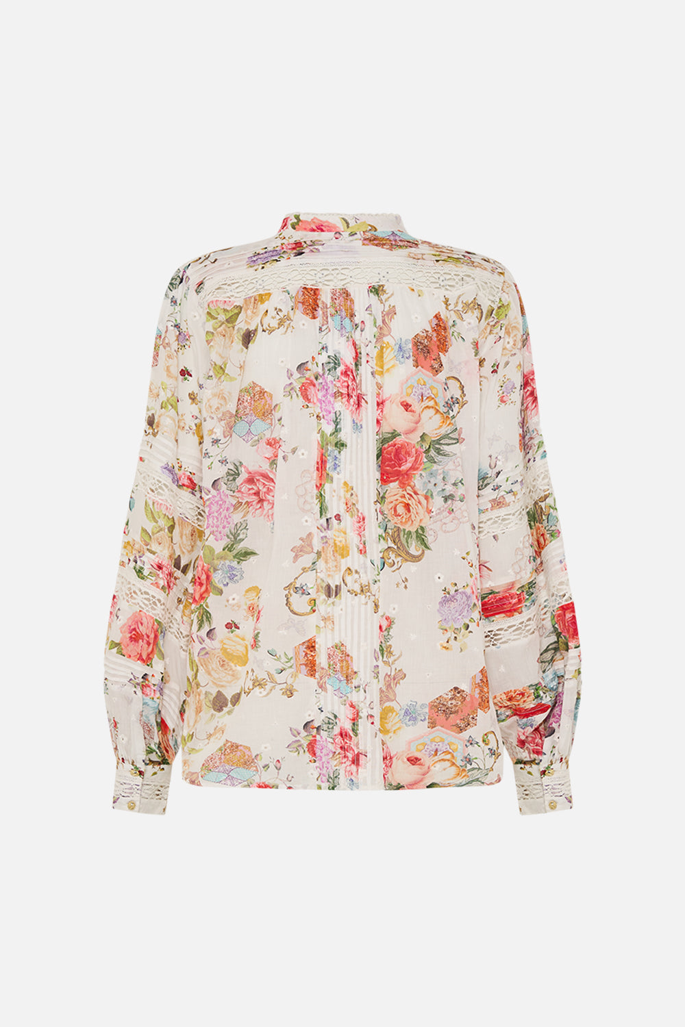 CAMILLA floral blouson sleeve blouse with yoke and pintucks in Sew Yesterday print.