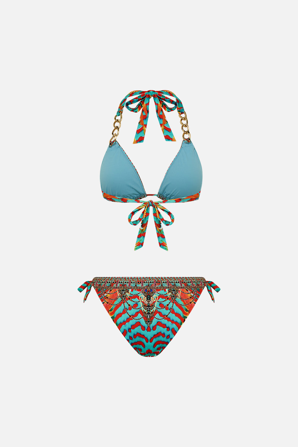 CAMILLA Chain Trim Tri Bikini in Desert Visions print.