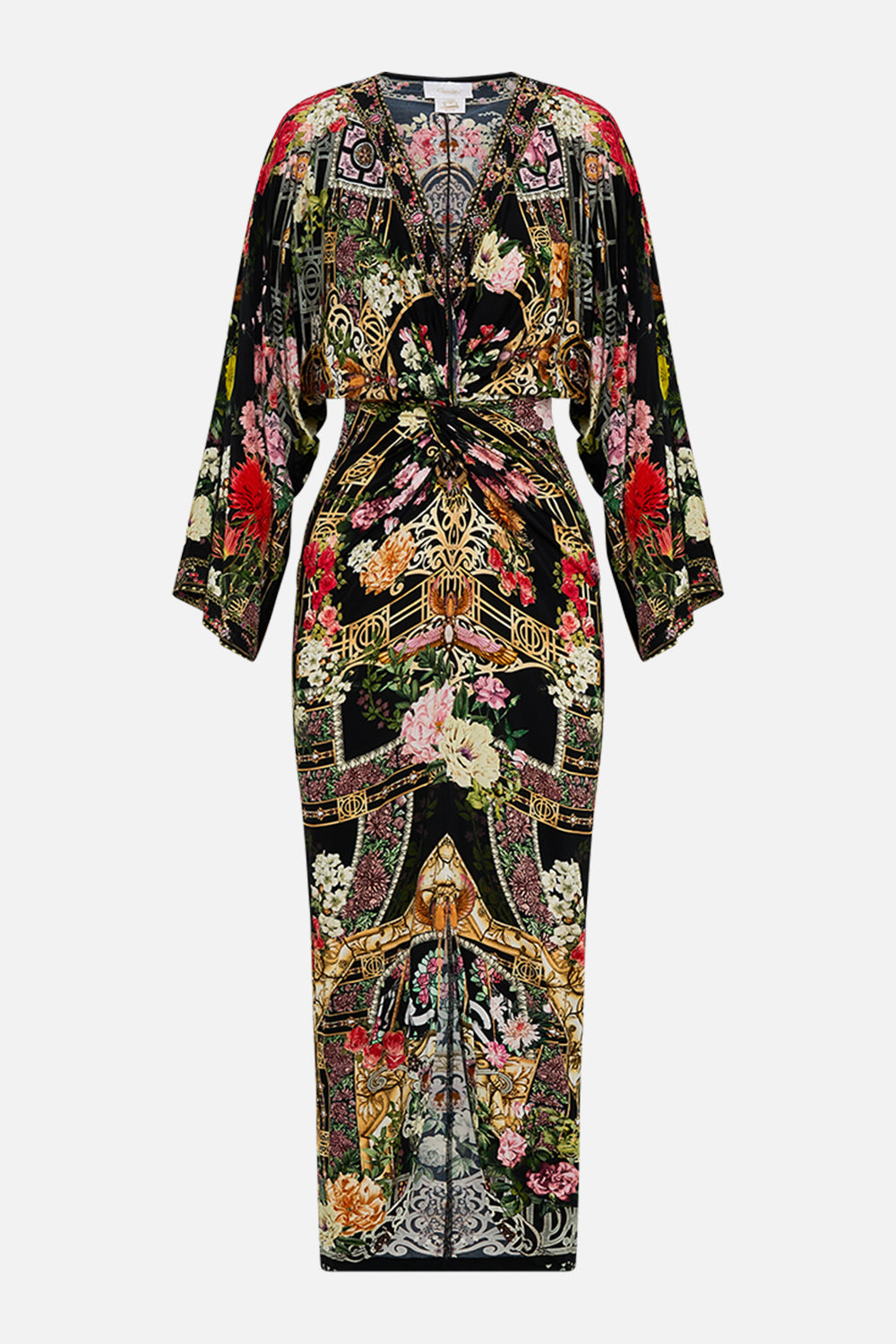 CAMILLA Long split front twist dress in Adorned in Alexandria print.
