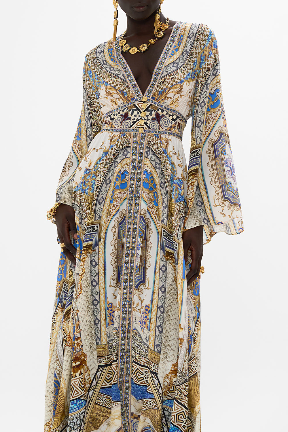 CAMILLA Kimono Sleeve Dress with Shirring Detail in Make Me Your Mosaic Print