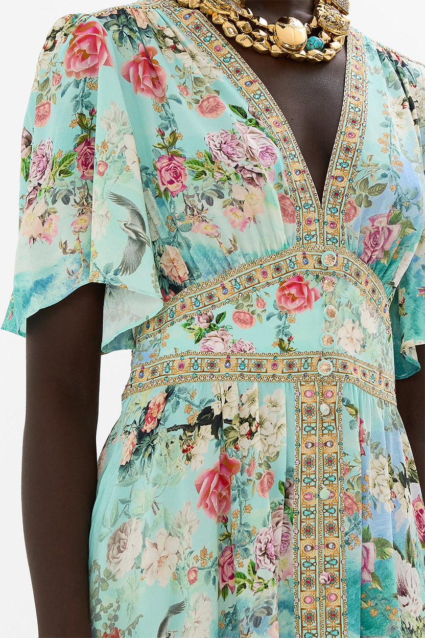 SHAPED WAISTBAND DRESS WITH FLUTTER SLEEVES CONCUBINES, SULTANS & COURTIERS