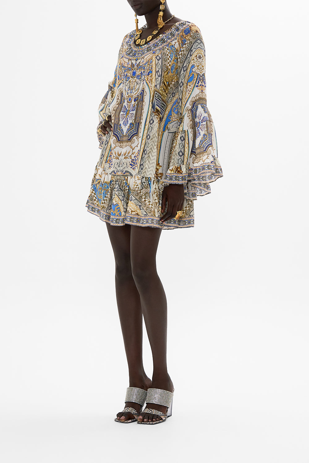 CAMILLA A-Line Frill Dress in Make Me Your Mosaic Print.