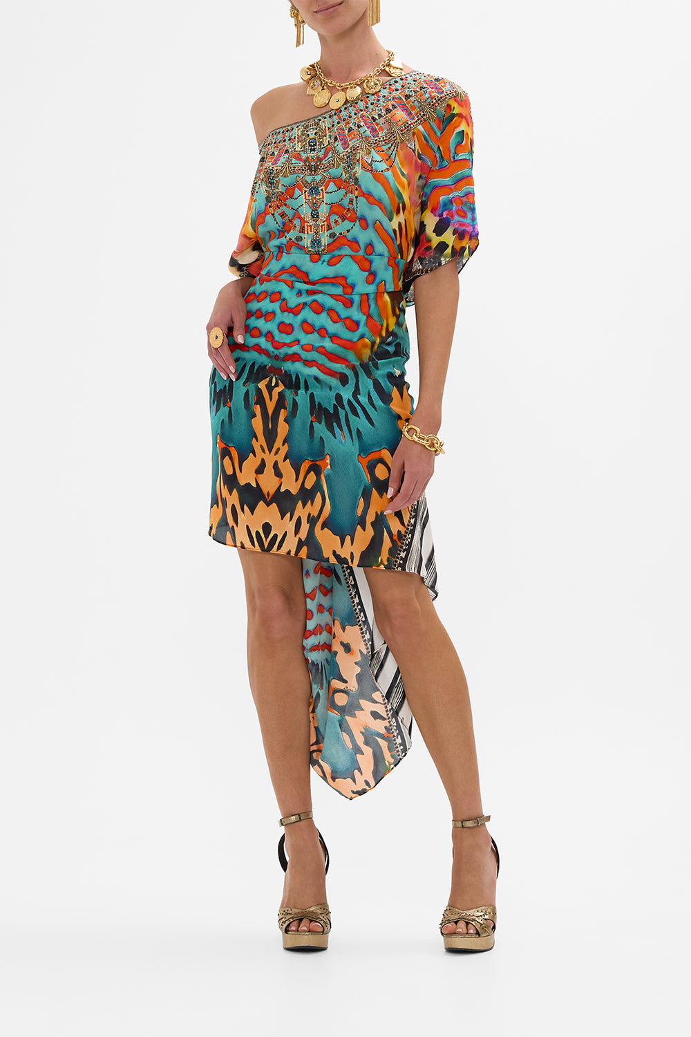 CAMILLA Round Neck Kaftan in Desert Visions print.