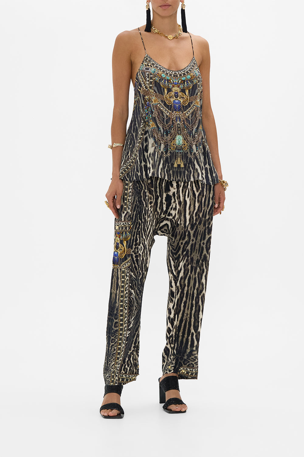 CAMILLA T Back Shoestring Top in Cat Worship 