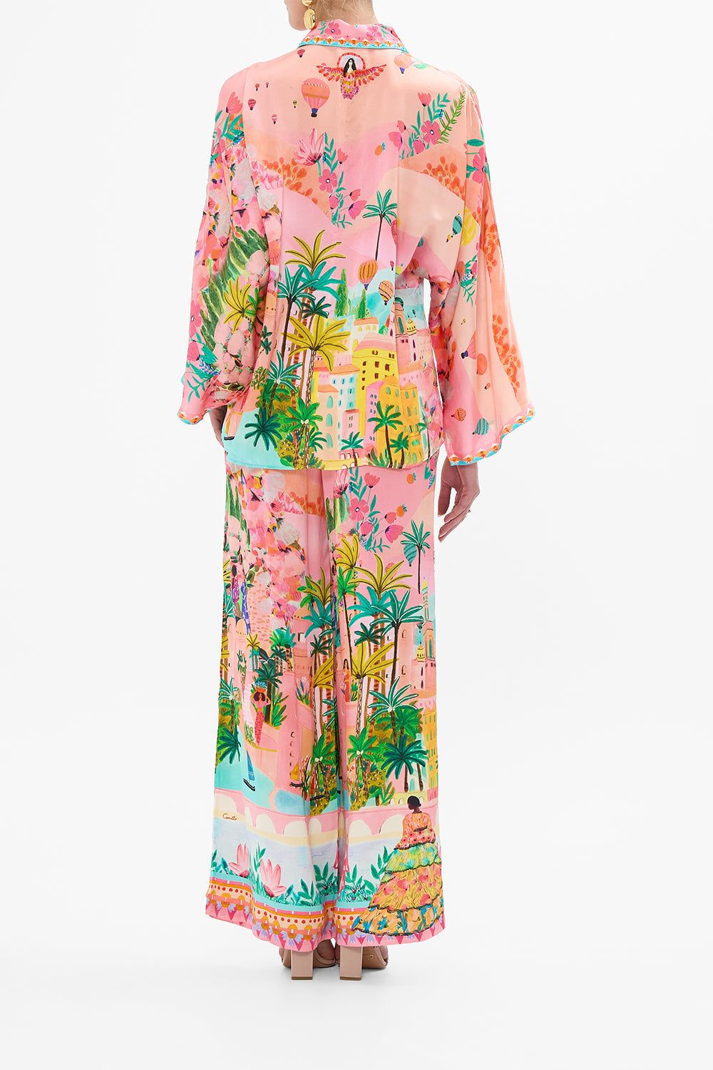CAMILLA Wide Sleeve Blouse in Sister Sunet print. 
