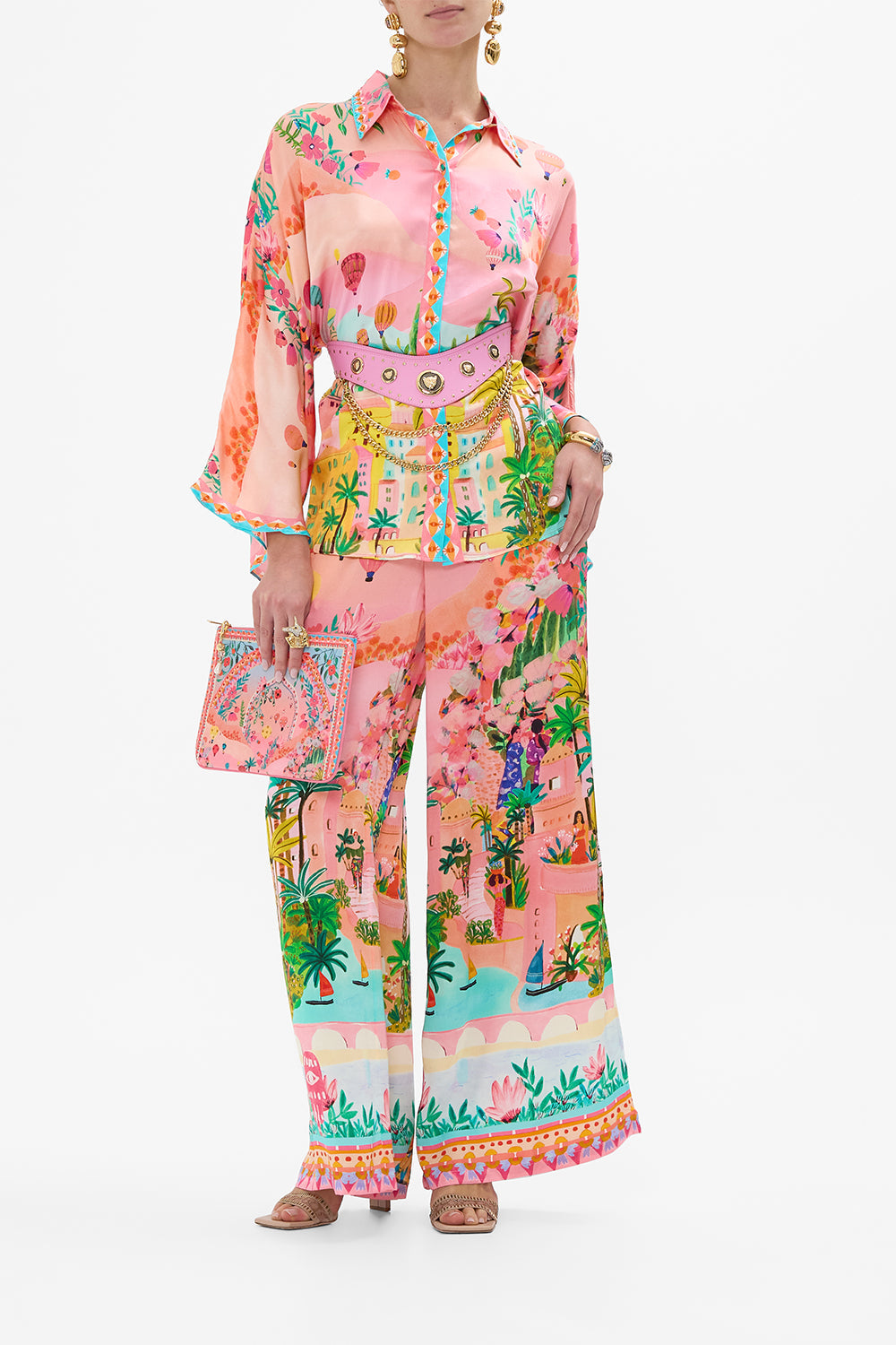 CAMILLA Wide Sleeve Blouse in Sister Sunet print. 