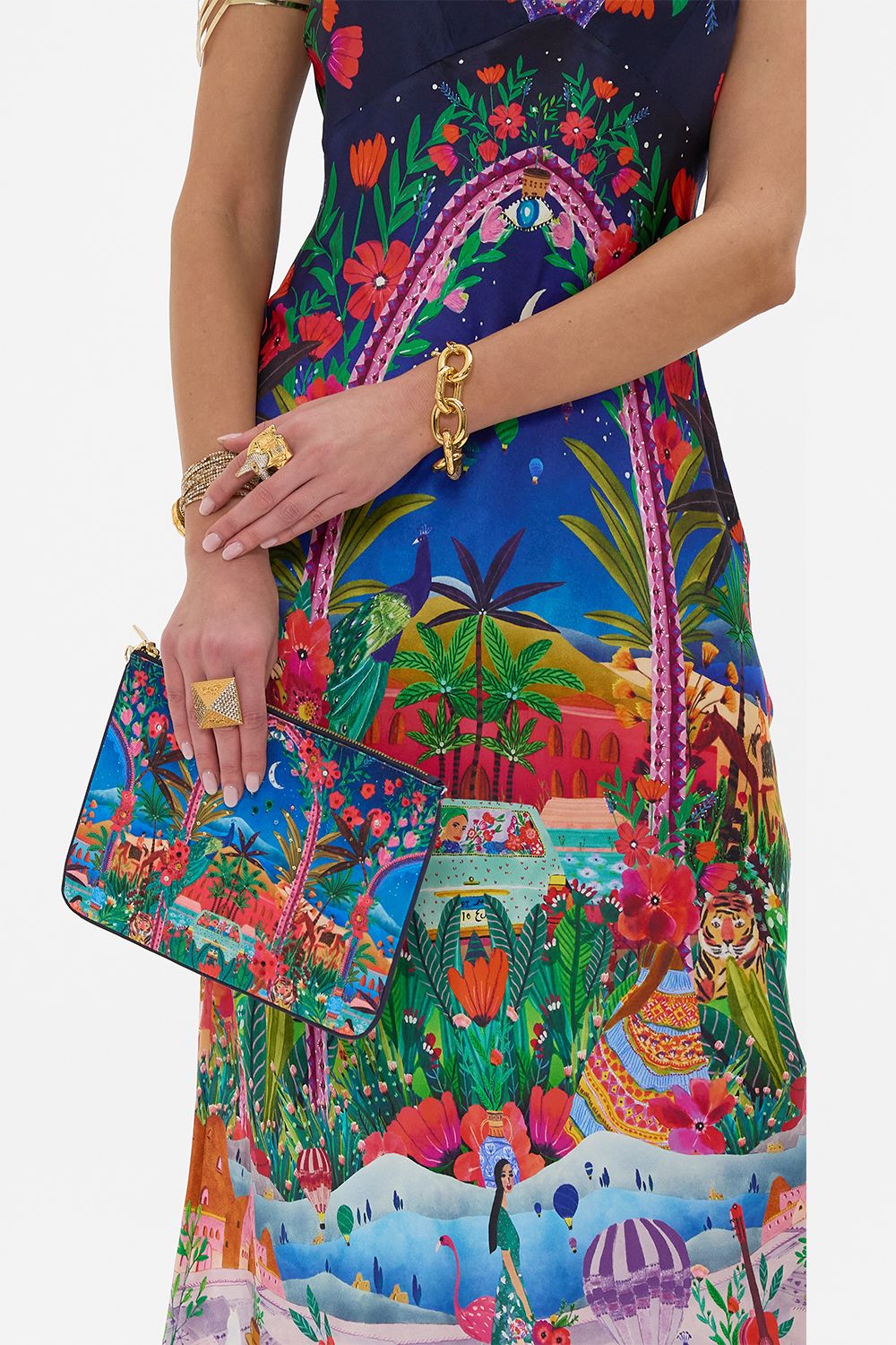 CAMILLA Small Canvas Clutch in Midnight Muse print. 