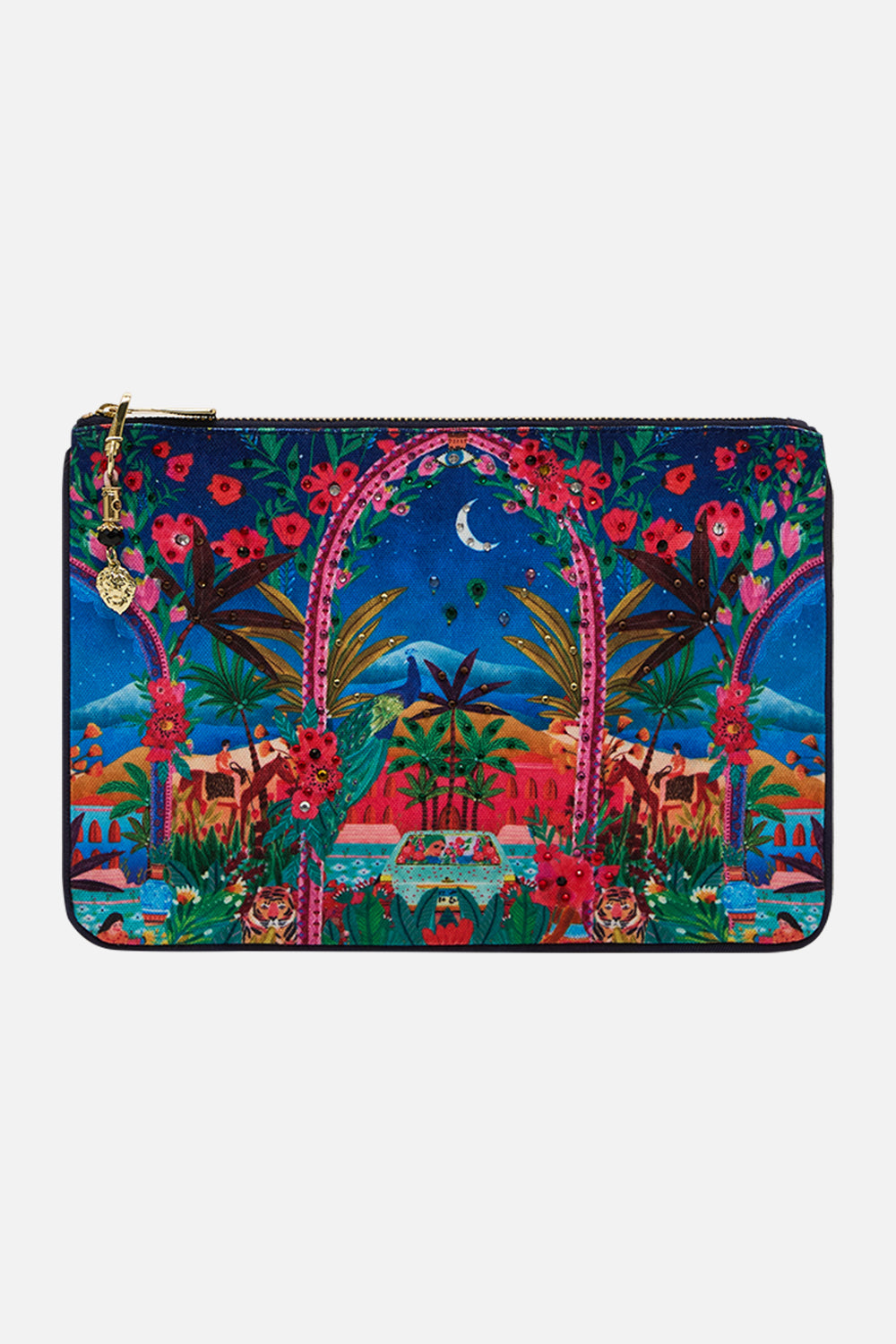 CAMILLA Small Canvas Clutch in Midnight Muse print. 