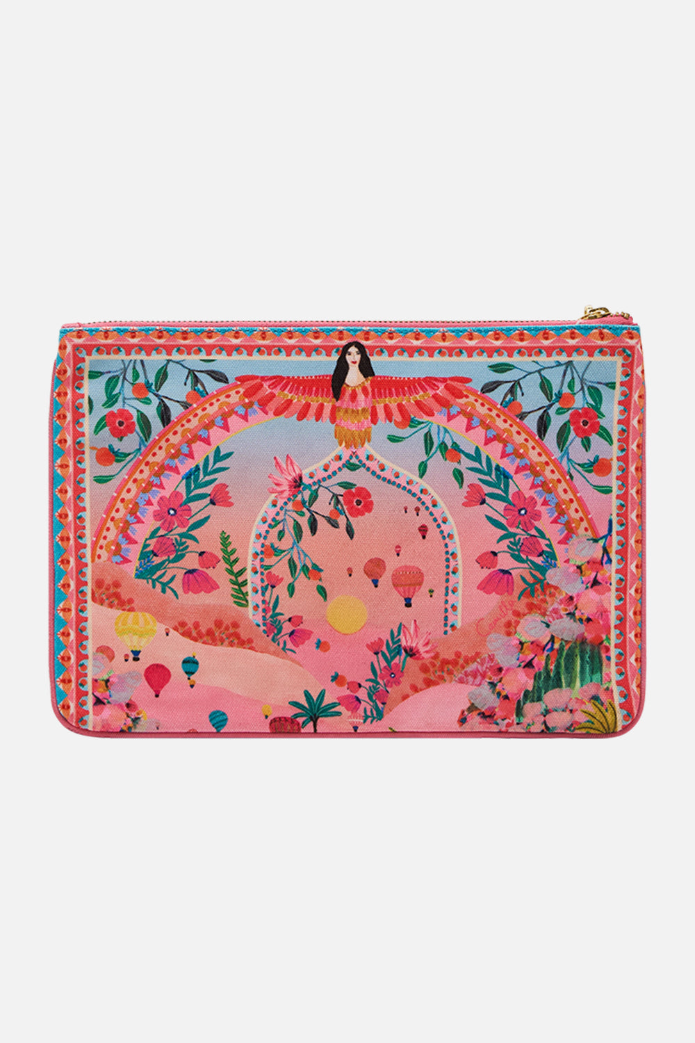 CAMILLA Small Canvas Clutch in Sister Sunset print. 