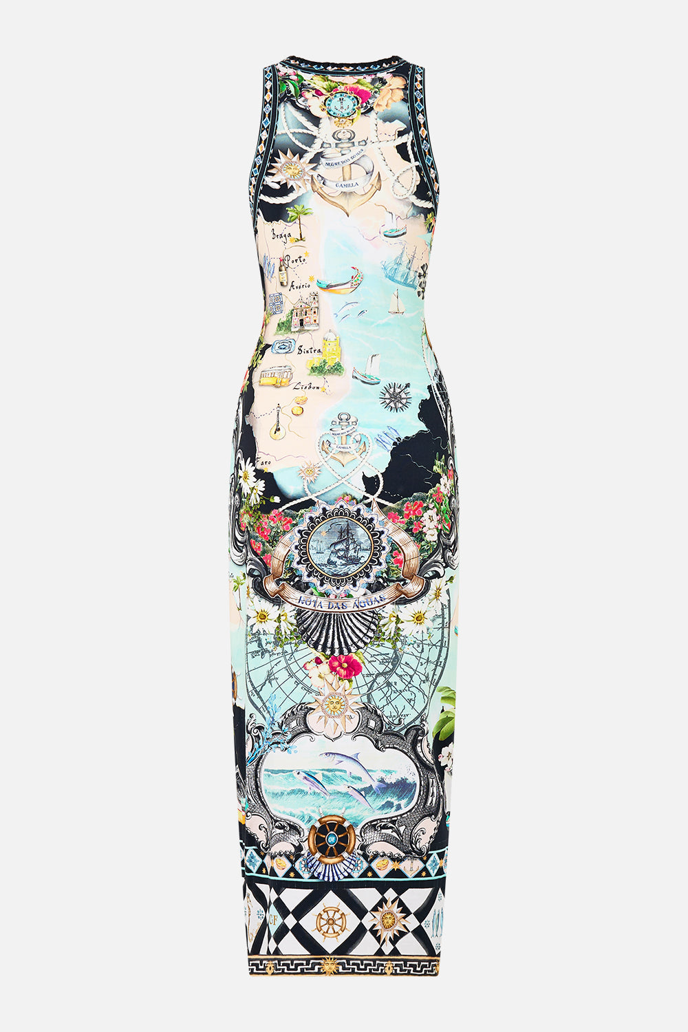 The CAMILLA Jersey Tank Dress in our Folk Afloat print.