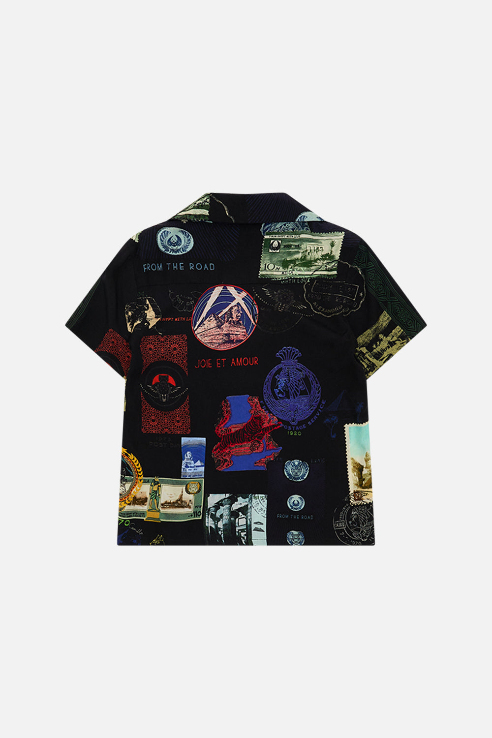 MILLA By CAMILLA black boys short sleeve shirt in Landmarks and Love Letters print. 