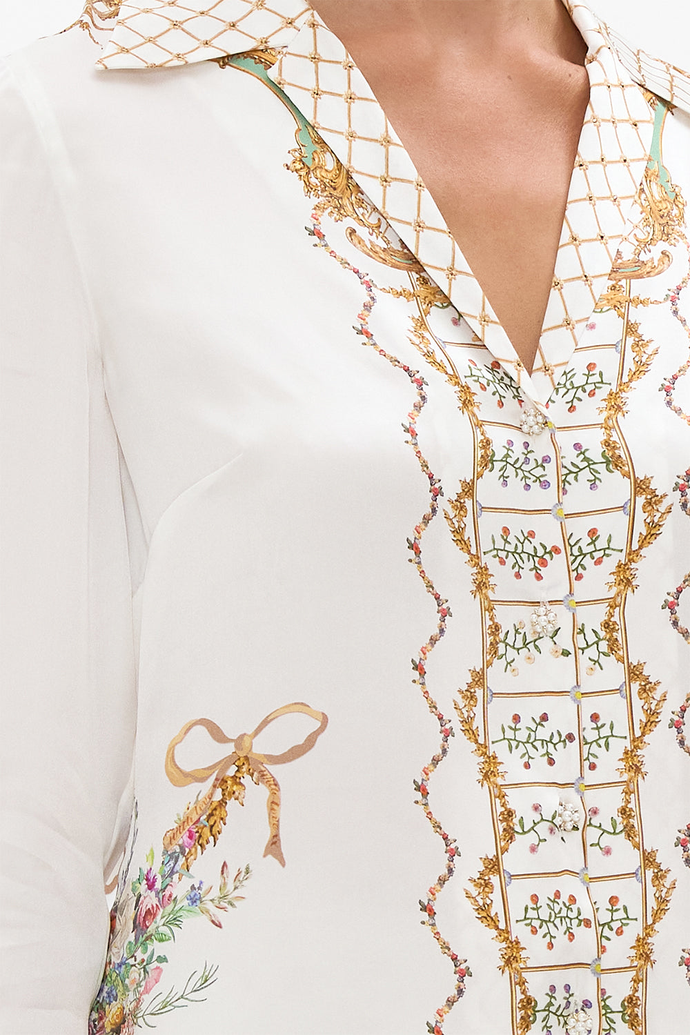 The CAMILLA Pyjama Shirt in our Dressing Room Drama print.