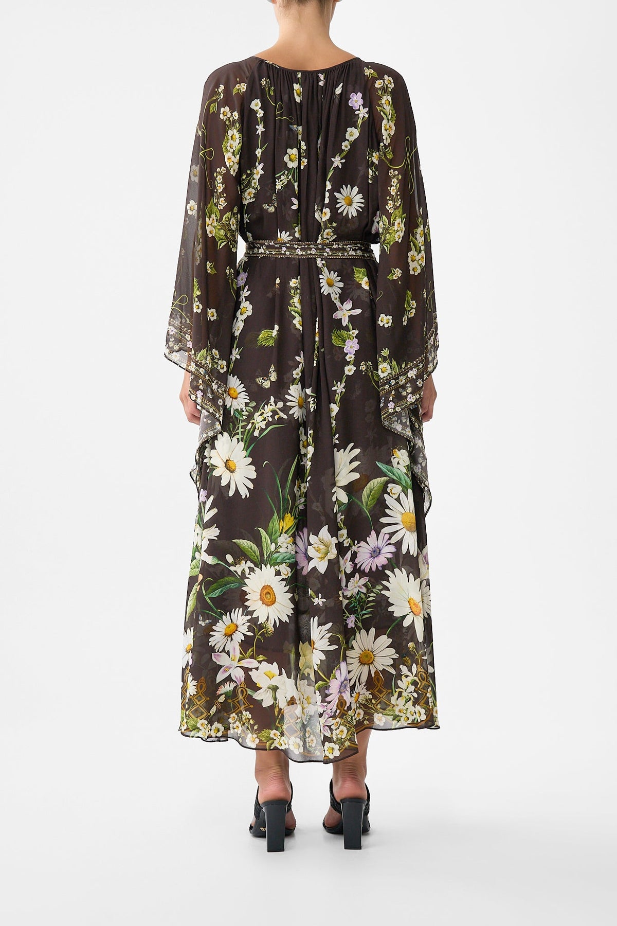 The CAMILLA Long Dress With Handkerchief Sleeve in our Dish It, Daisy print.