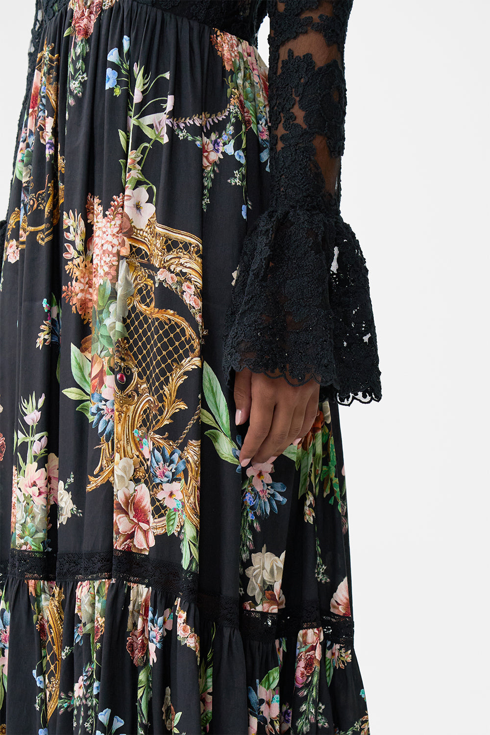 The CAMILLA Lace Bodice Maxi Dress in our Noble Endeavours print.