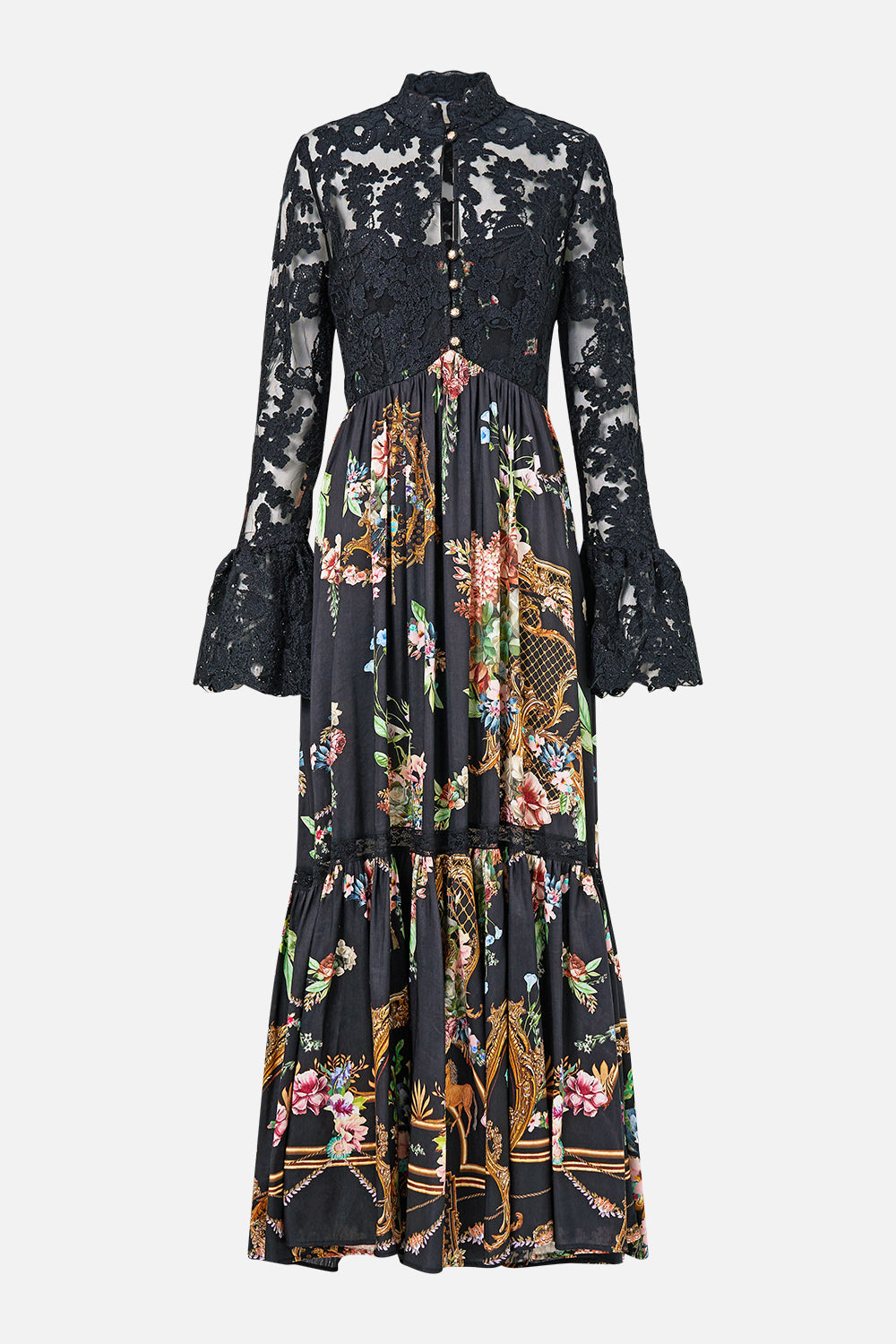 The CAMILLA Lace Bodice Maxi Dress in our Noble Endeavours print.
