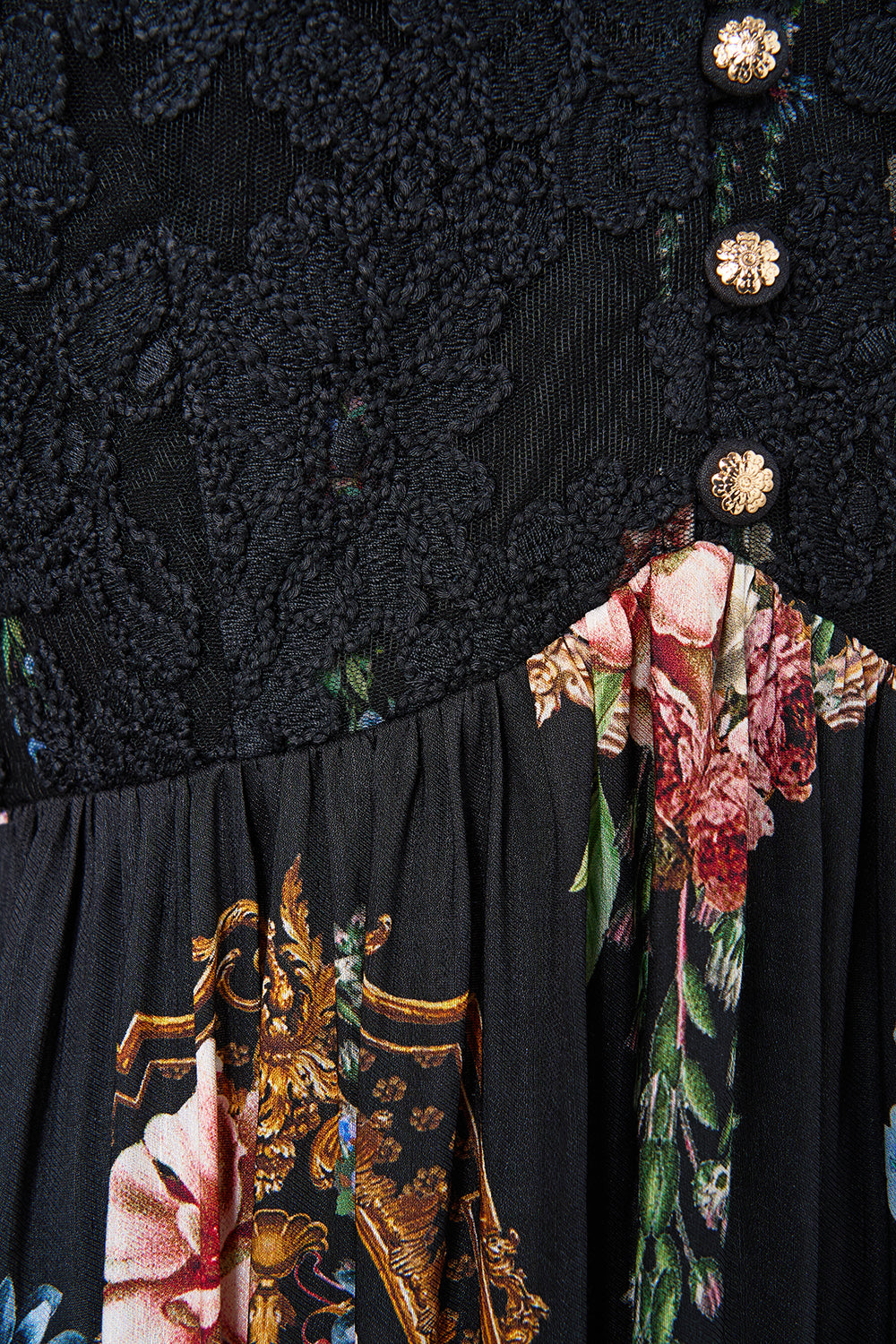 The CAMILLA Lace Bodice Maxi Dress in our Noble Endeavours print.