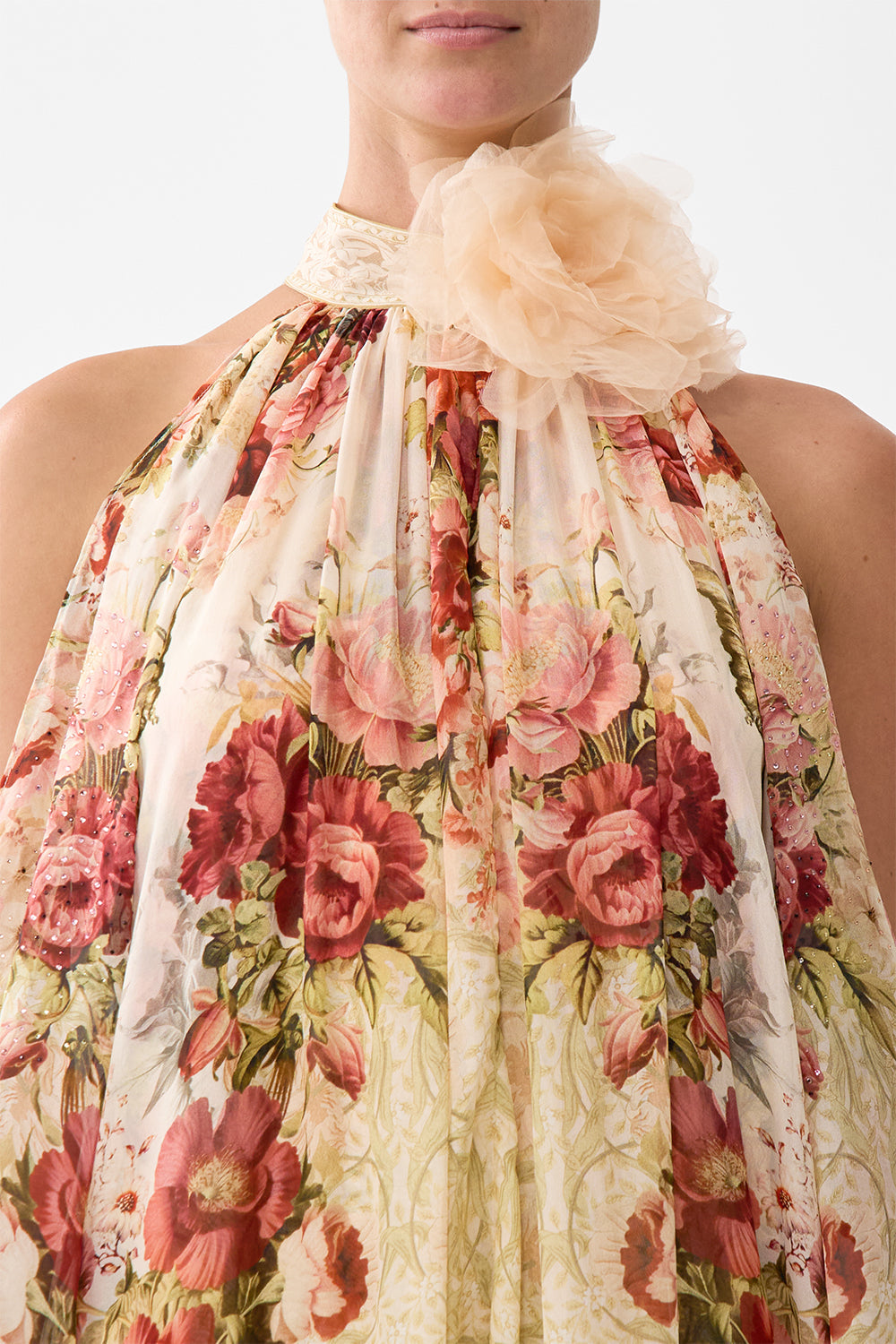 The CAMILLA Cold Shoulder Long Dress in our Meet Me At The Majestic print.