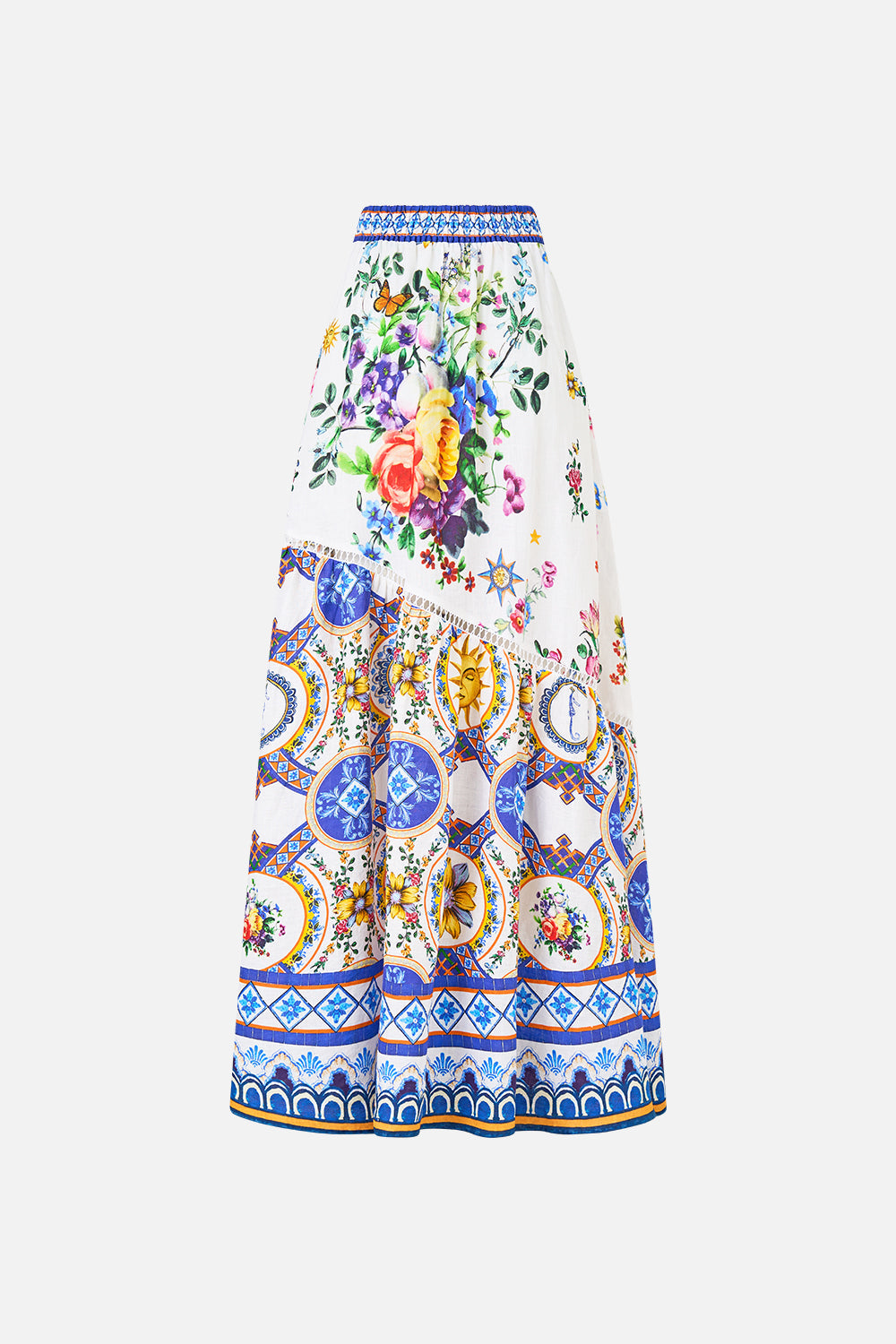 The CAMILLA Skirt With Shaped Seam in our Tiles Darls print.