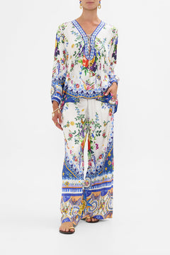 The CAMILLA Lace Up Blouse in our Tiles Darls print.