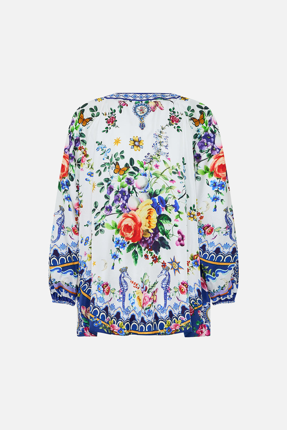 The CAMILLA Lace Up Blouse in our Tiles Darls print.