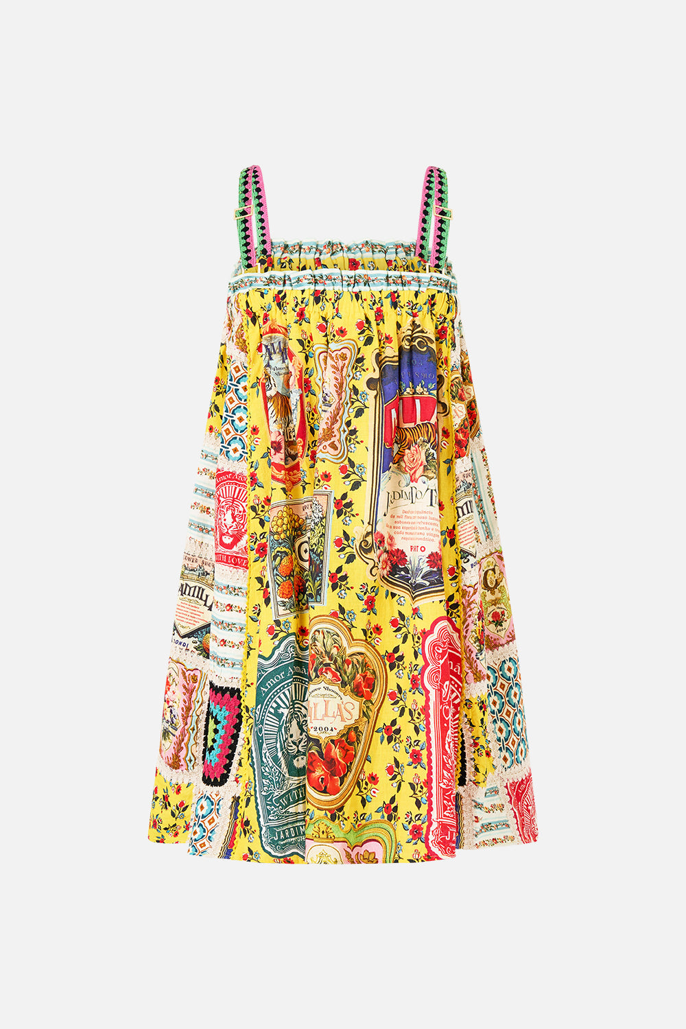 The CAMILLA WIDE STRAP SHORT SUNDRESS AROMATIC TIGER FLOWER in our  print.