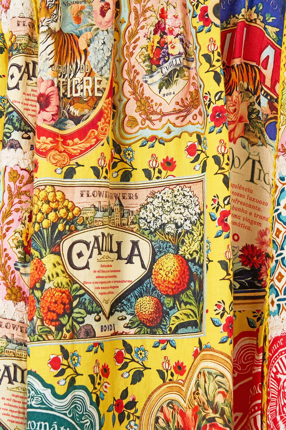 The CAMILLA WIDE STRAP SHORT SUNDRESS AROMATIC TIGER FLOWER in our  print.