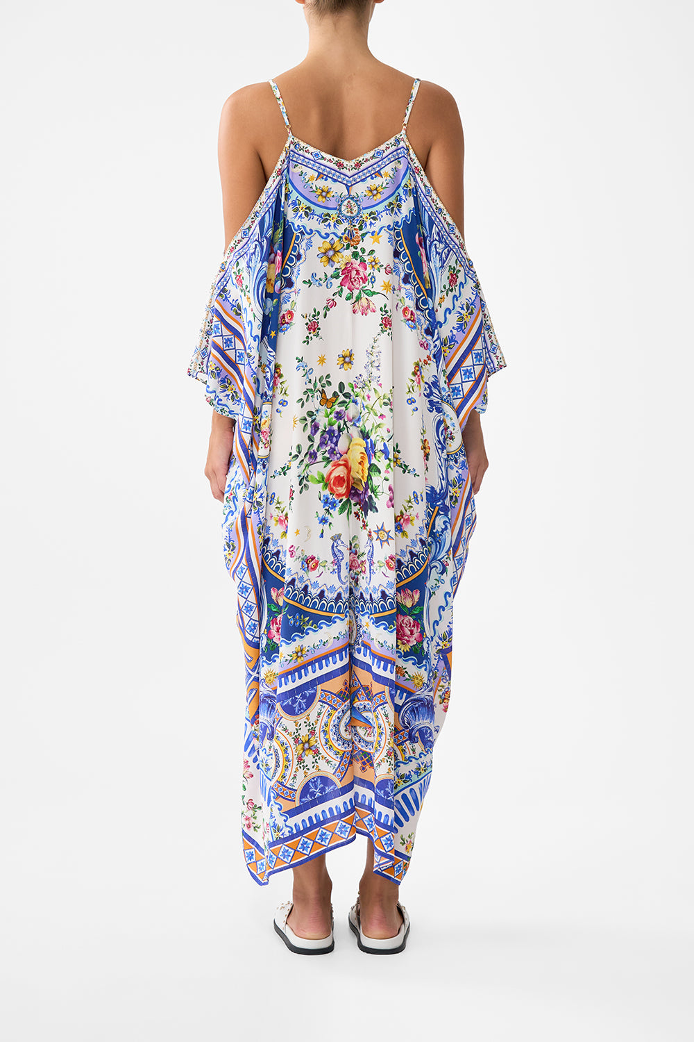 The CAMILLA Drop Shoulder Strap Kaftan in our Tiles Darls print.