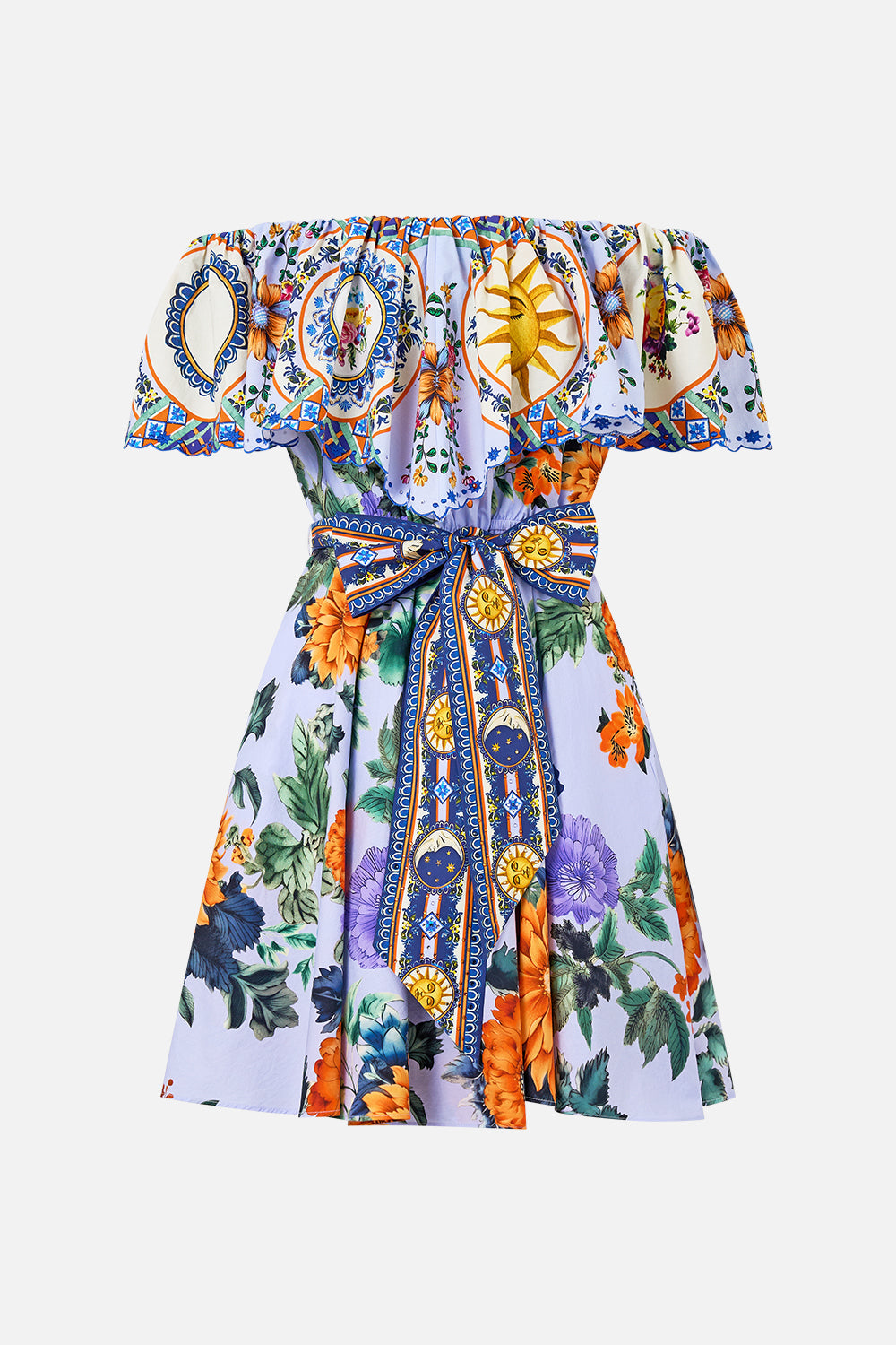 The CAMILLA Shoulder Frill Short Dress in our Luscious In Lisbon print.