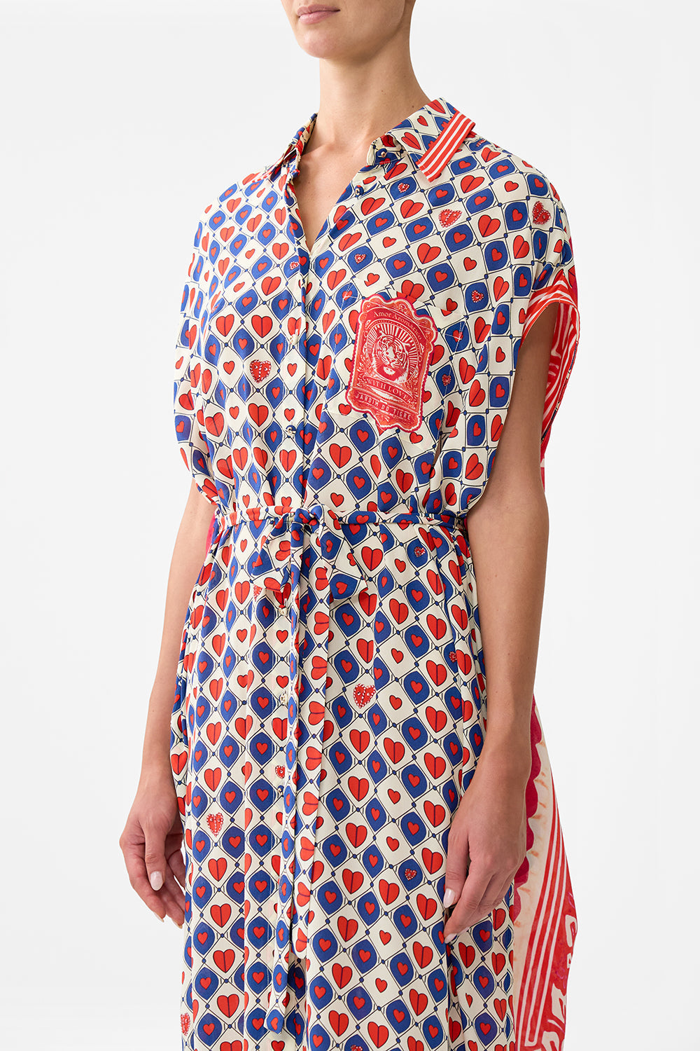 The CAMILLA SLEEVELESS SHIRTDRESS RINSE & ROAR in our  print.