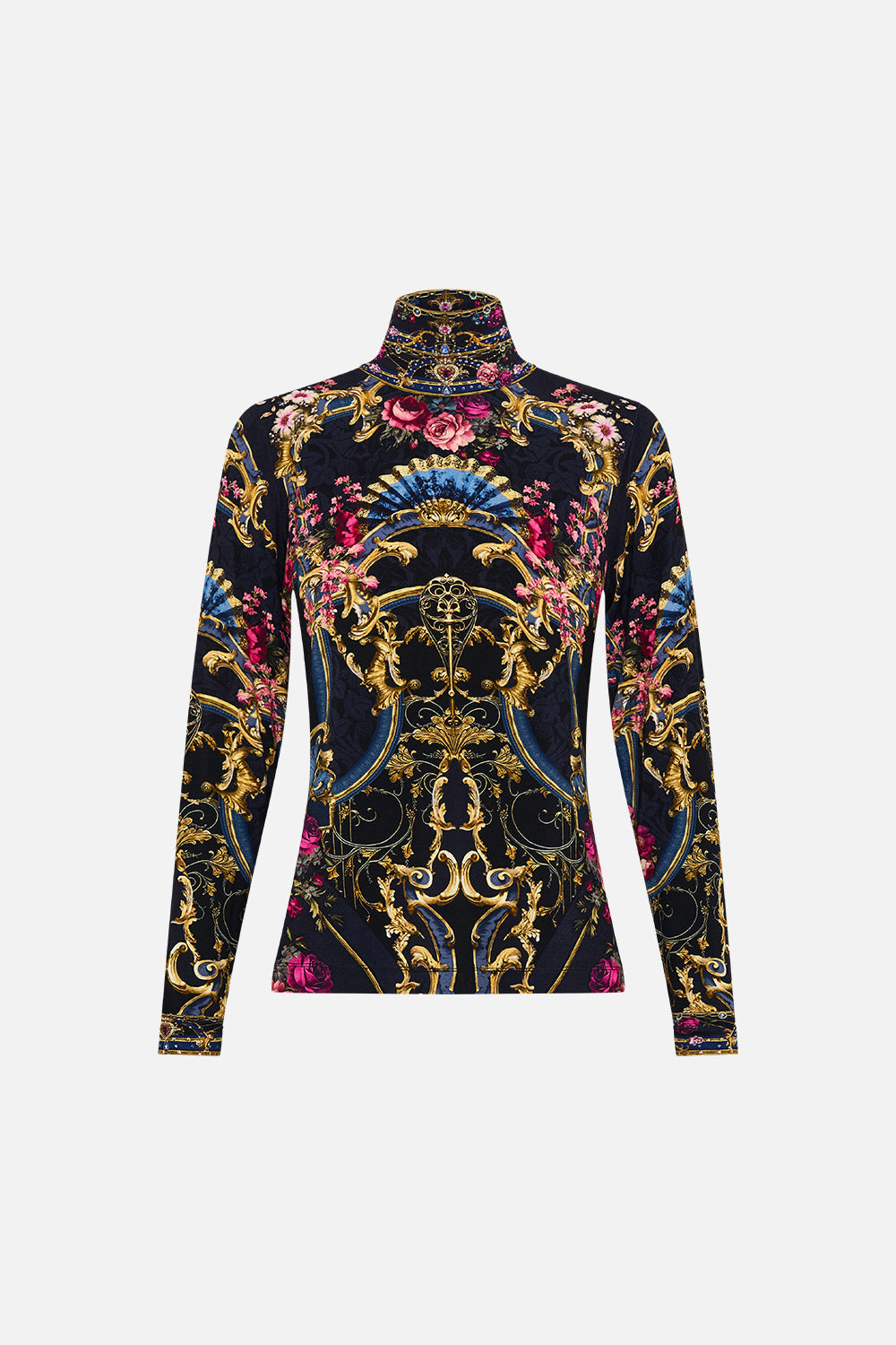The CAMILLA Jersey Turtleneck in our Ornate On A Plate print.