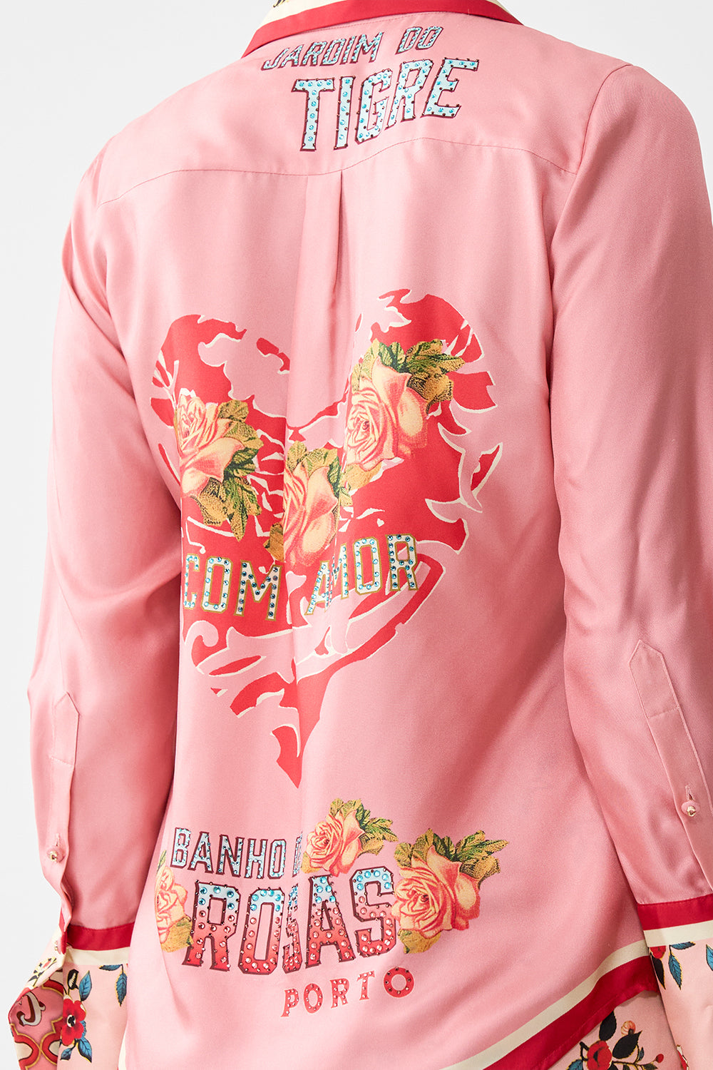 The CAMILLA PYJAMA SHIRT PINK PORTO in our  print.