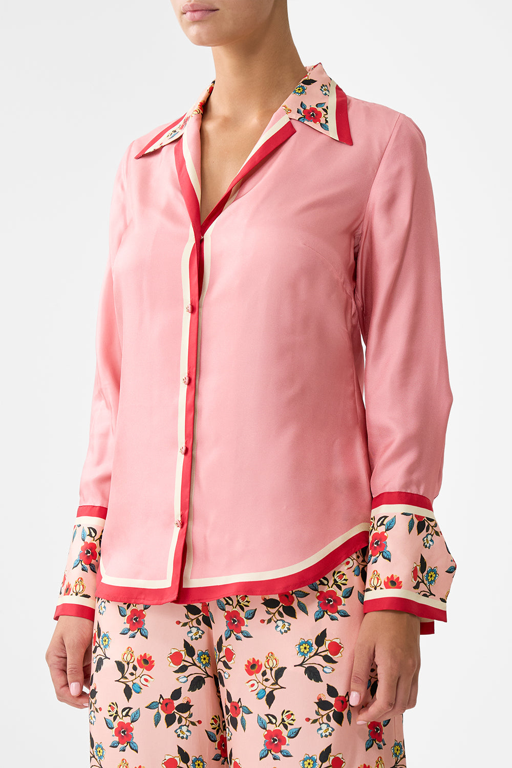 The CAMILLA PYJAMA SHIRT PINK PORTO in our  print.