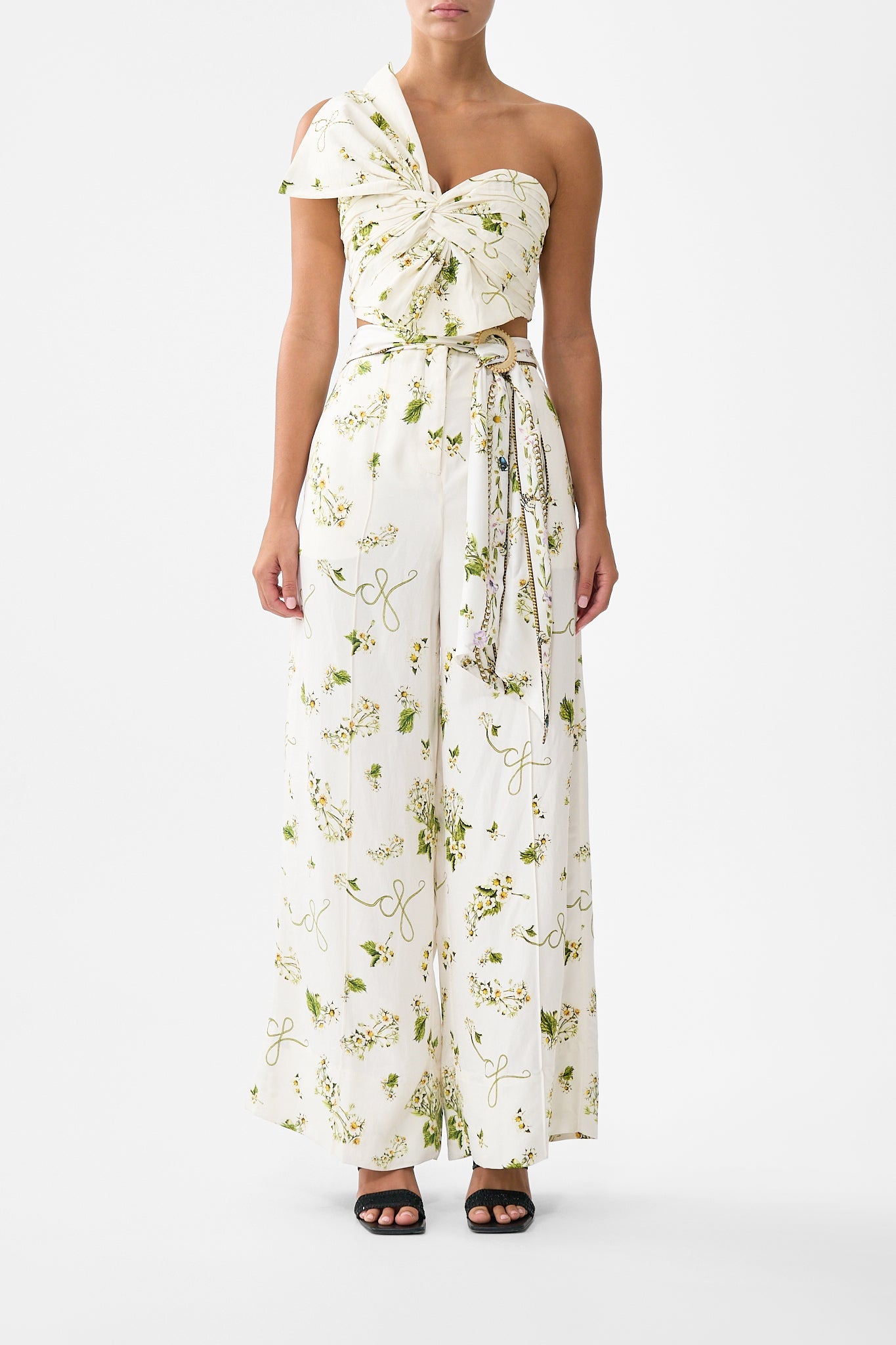 The CAMILLA Asymmetric Bow Top in our Botanical Utopia print.