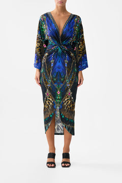 The CAMILLA Long Split Front Twist Dress in our Dominican Decadence print.