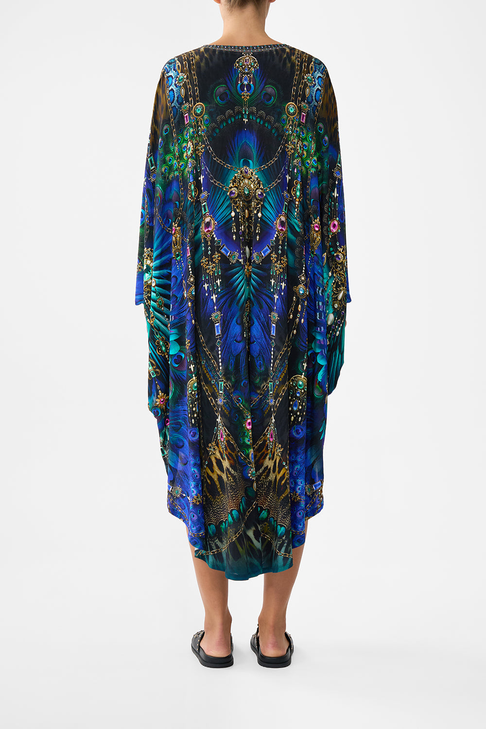 The CAMILLA Jersey Long Kaftan With Rounded Hem in our Dominican Decadence print.