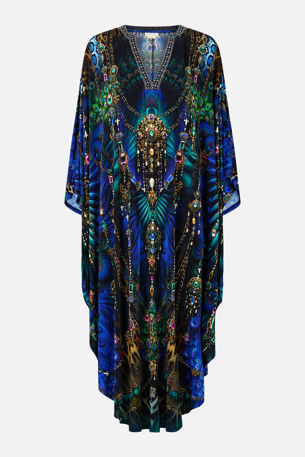 The CAMILLA JERSEY LONG KAFTAN WITH ROUNDED HEM DOMINICAN DECADENCE in our  print.