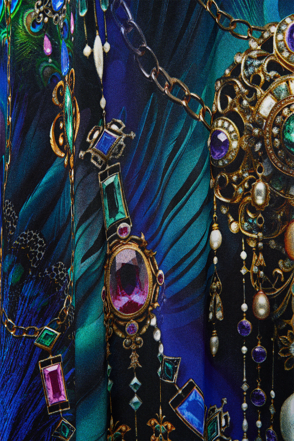 The CAMILLA JERSEY LONG KAFTAN WITH ROUNDED HEM DOMINICAN DECADENCE in our  print.