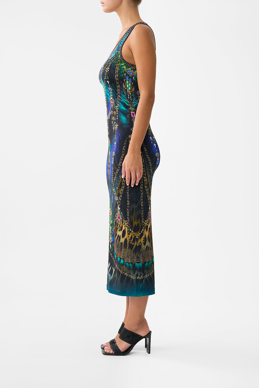 The CAMILLA Jersey Scoop Neck Tank Dress in our Dominican Decadence print.