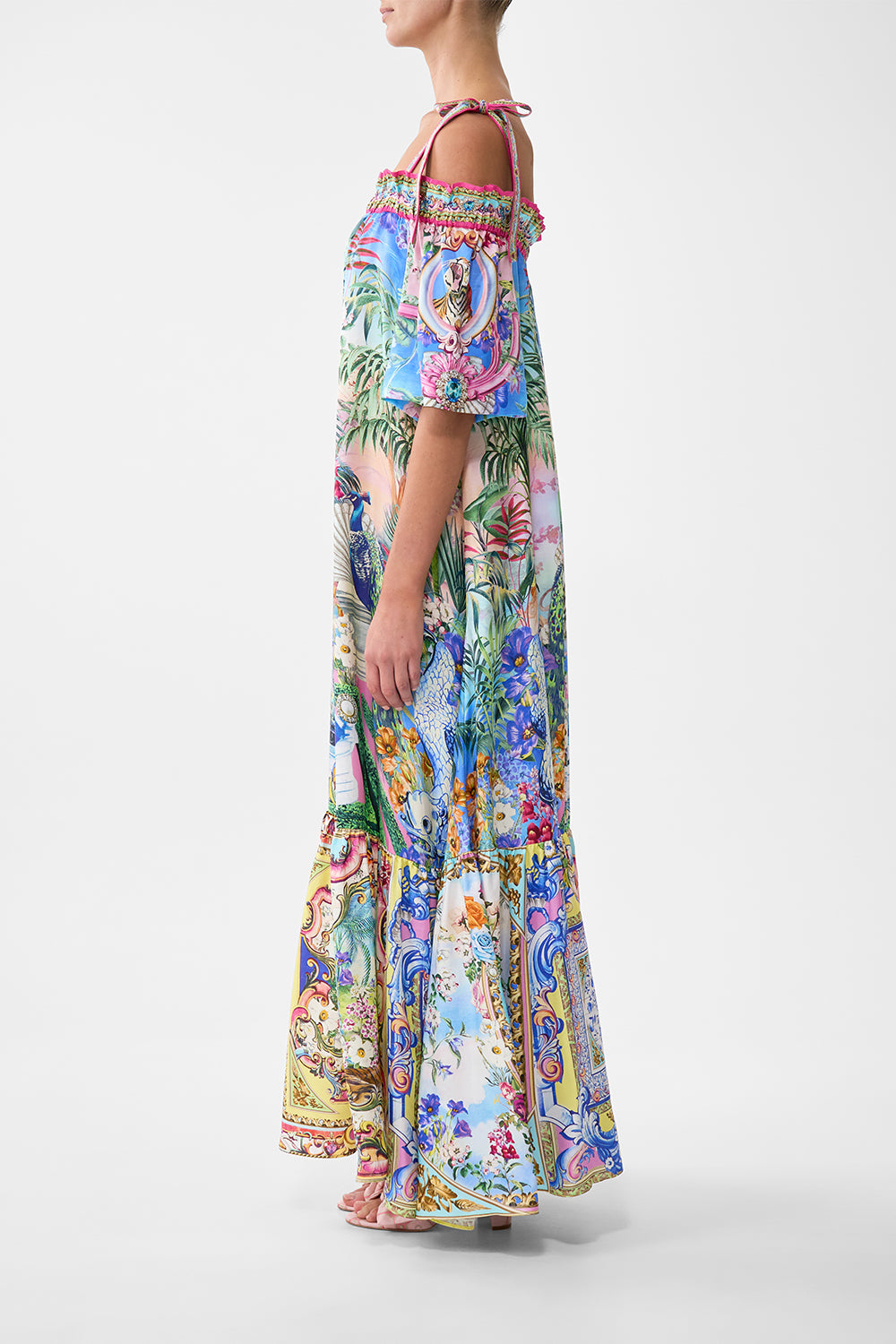 LONG OFF SHOULDER FRILL DRESS WITH STRAPS SPIRIT OF SANTA MARIA