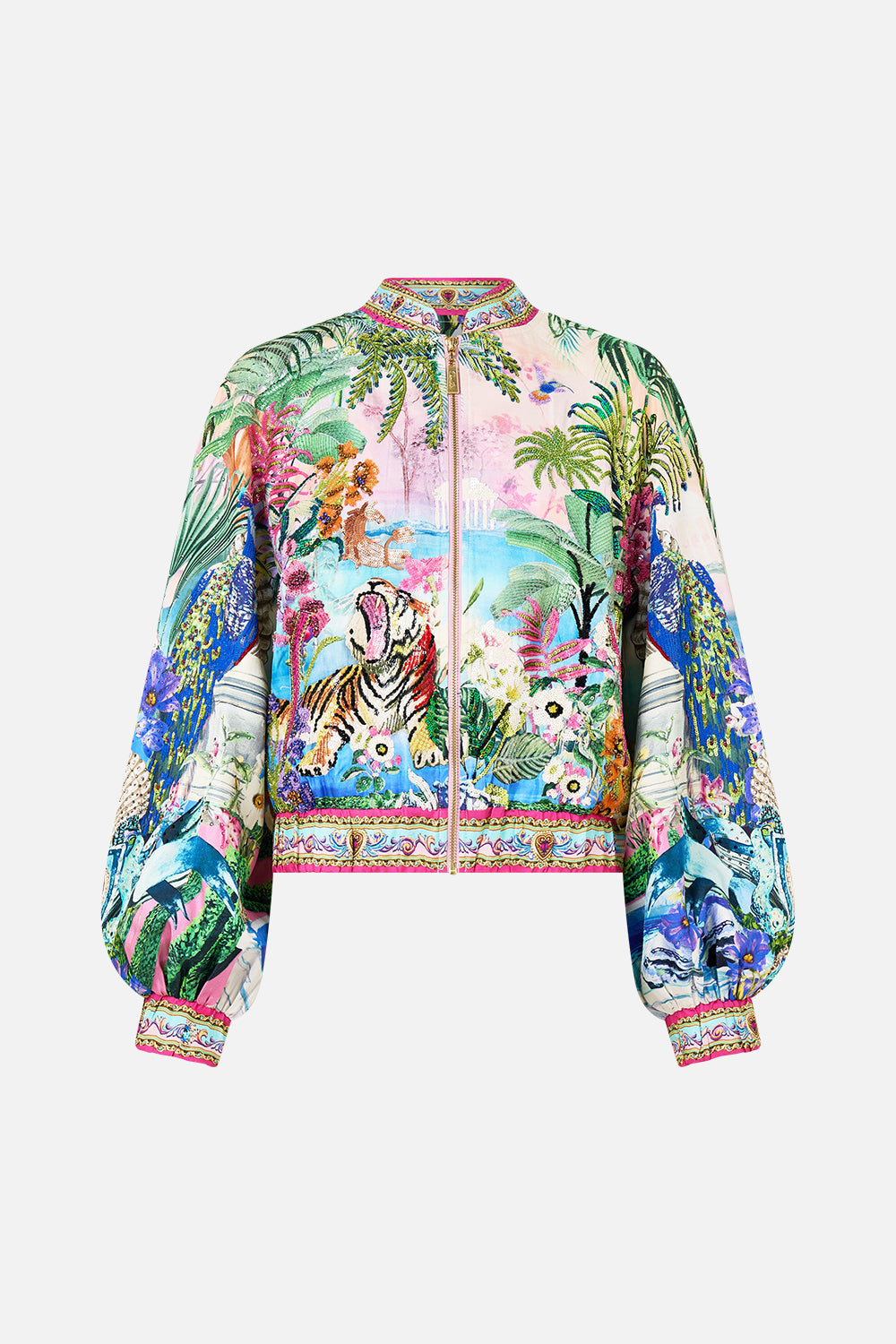 The CAMILLA BLOUSON SLEEVE BOMBER SPIRIT OF SANTA MARIA in our  print.