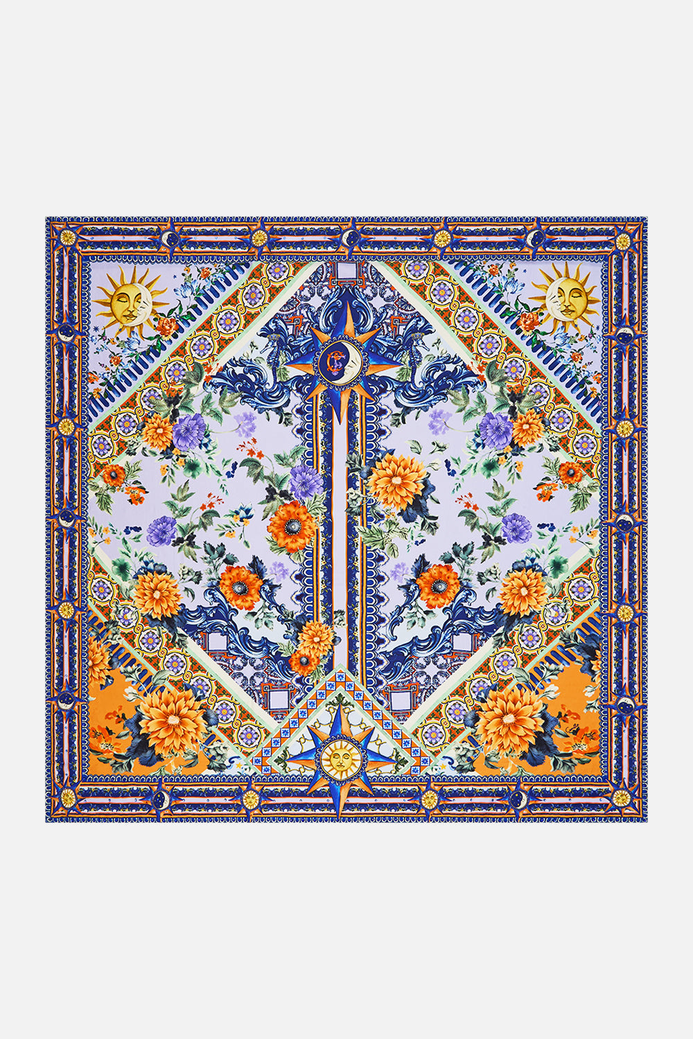 The CAMILLA Large Crystalled Silk Square Scarf in our Luscious In Lisbon print.