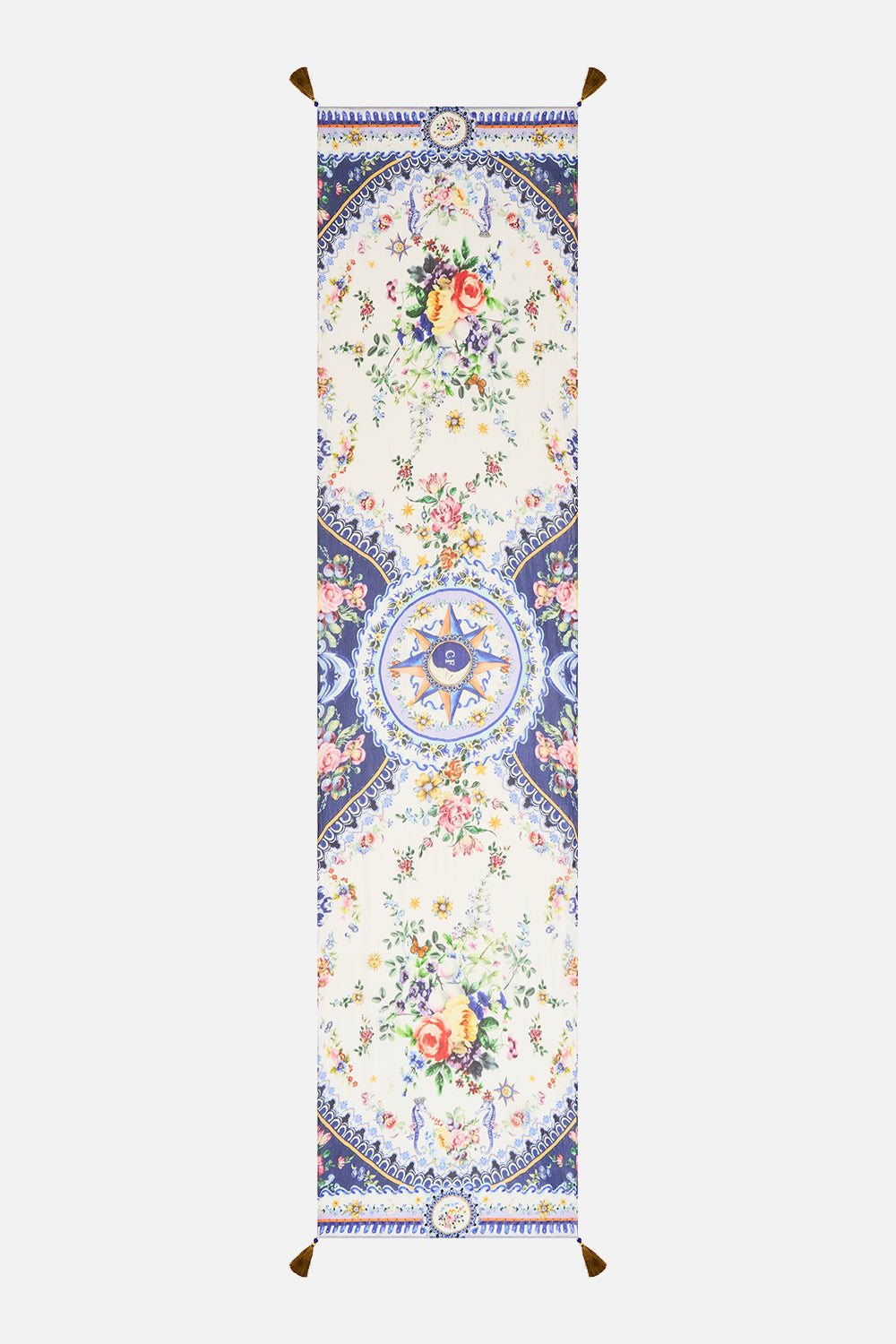 The CAMILLA LONG SILK CRINKLE CHIFFON SCARF TILES DARLS in our  print.