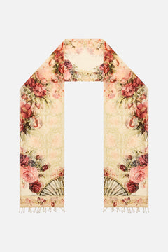 The CAMILLA Long Silk Crinkle Chiffon Scarf in our Meet Me At The Majestic print.