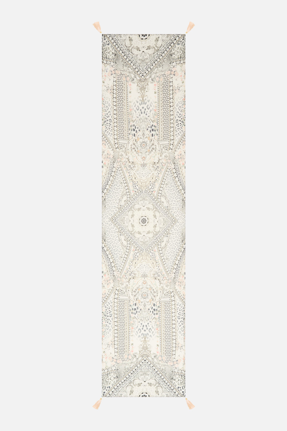 The CAMILLA LONG SILK CRINKLE CHIFFON SCARF MARBLE HEAVEN in our  print.
