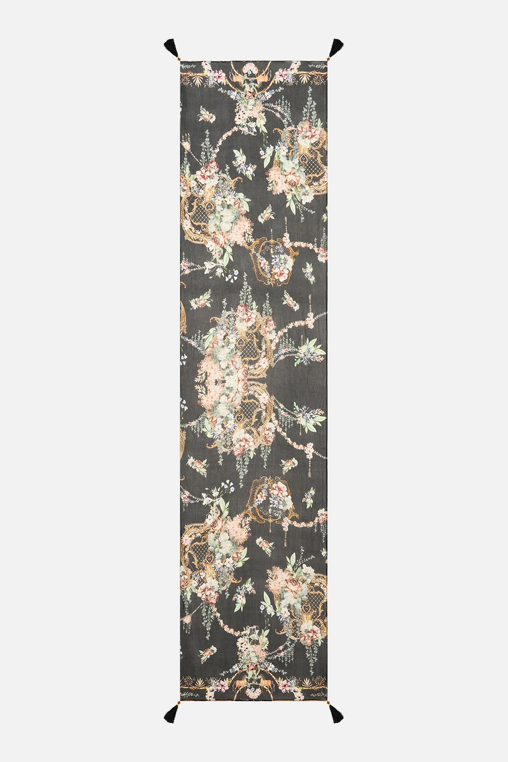 The CAMILLA Long Silk Crinkle Chiffon Scarf in our Noble Endeavours print.