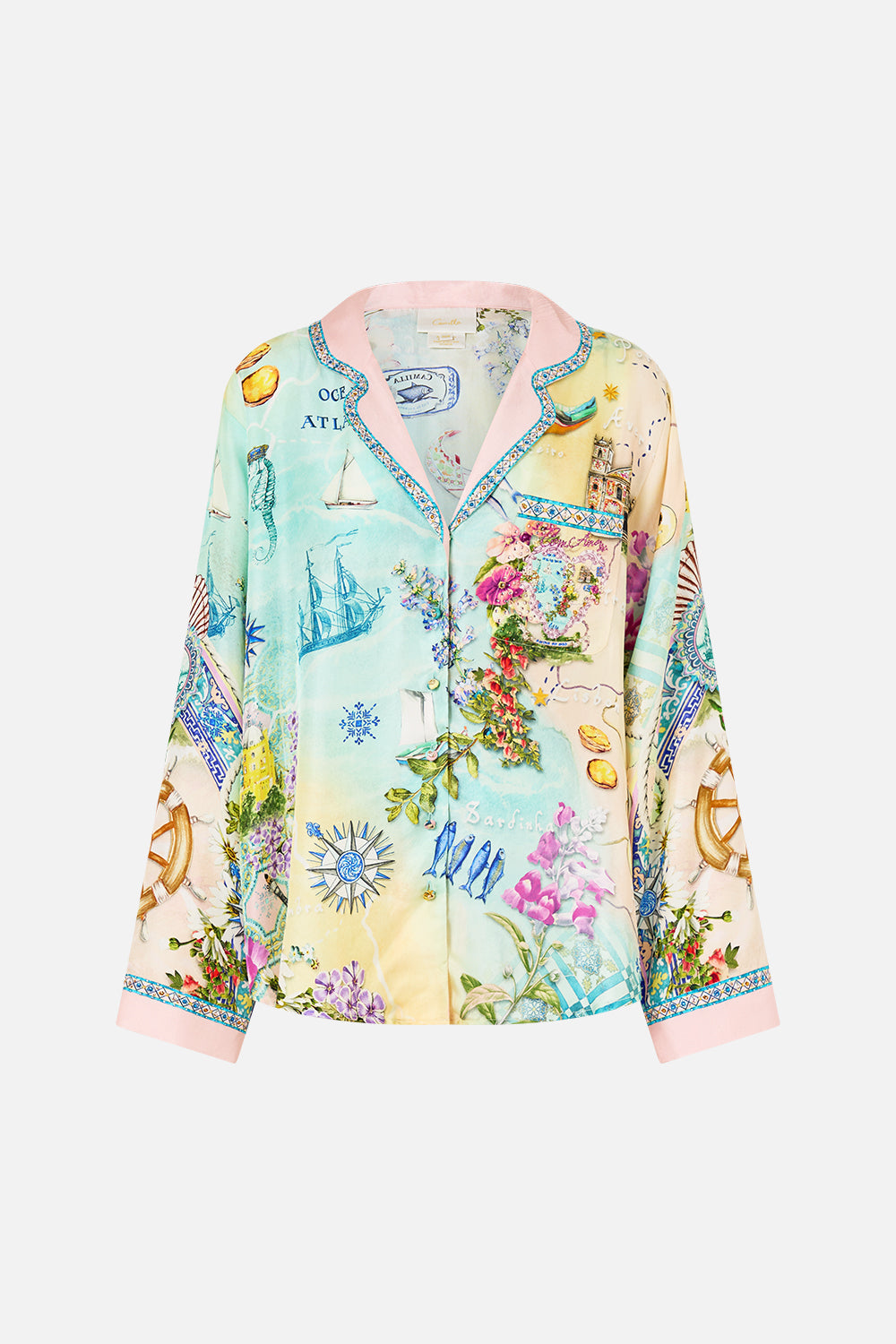 The CAMILLA BOXY PYJAMA SHIRT JUST COASTING in our  print.