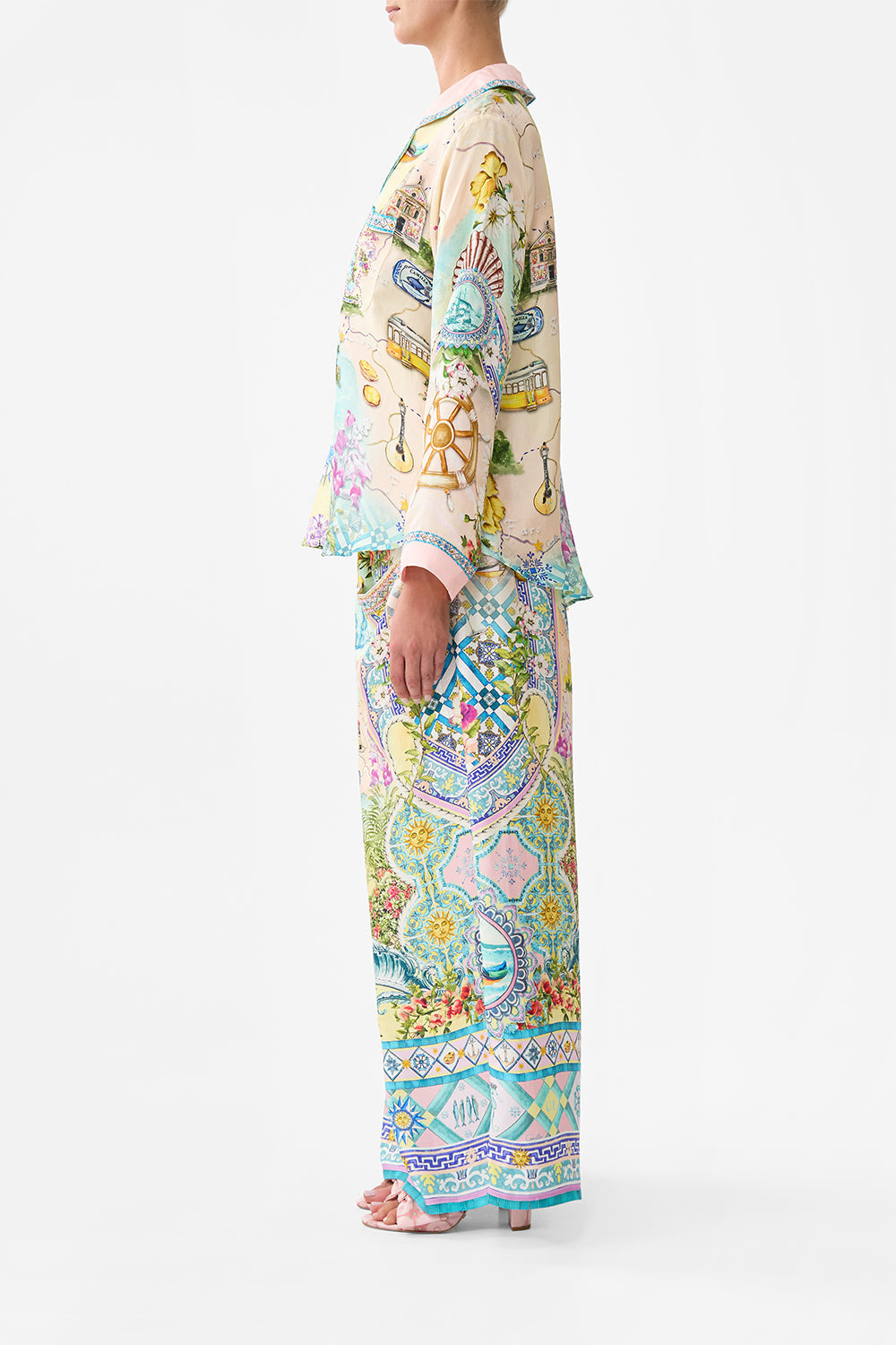 The CAMILLA BOXY PYJAMA SHIRT JUST COASTING in our  print.